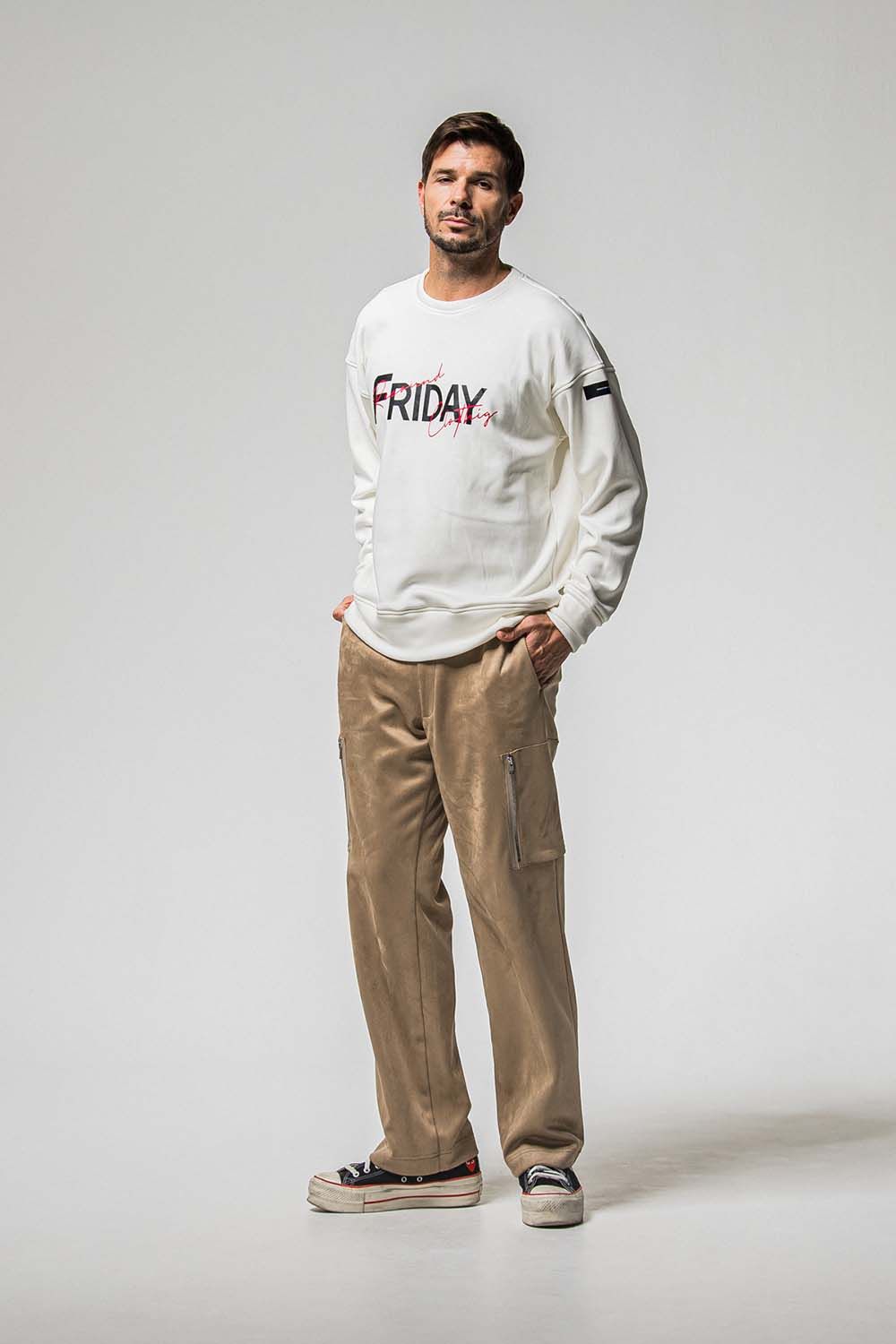 FRIDAY OLD LOGO VELOURS FLEECE TRAINER / フライデー オールドロゴ ベロア フリース トレーナー