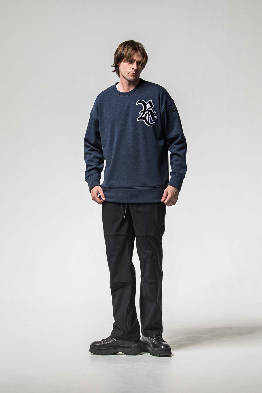 RC CHENILLE VELOURS FLEECE DROP TRINER / RC サガラ刺繍ワッペン ベロア フリース ドロップ トレーナー