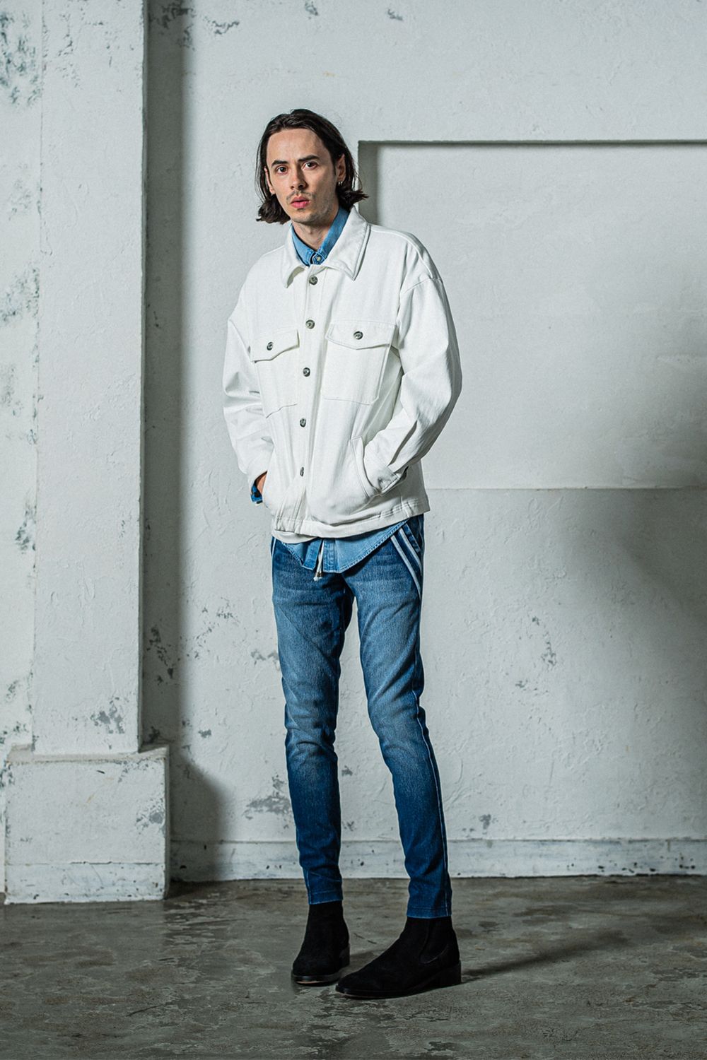 EX DENIM JERSEY EDGE PT / デニム ジャージ エッジ ラインパンツ
