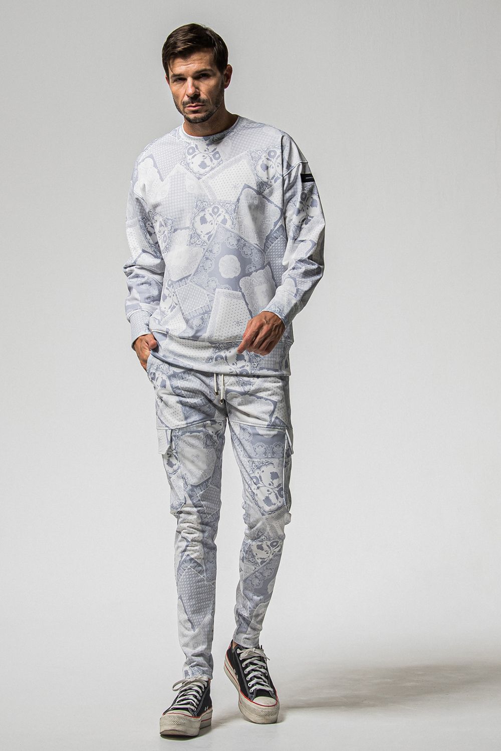 PAISLEY BACK FLEECE DROP TRAINER / 裏起毛 ペイズリー柄 ルーズトレーナー