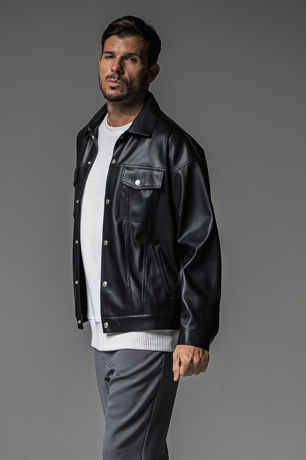 LEATHER OVER 3RD G / オーバーサイズ エコレザーGジャン