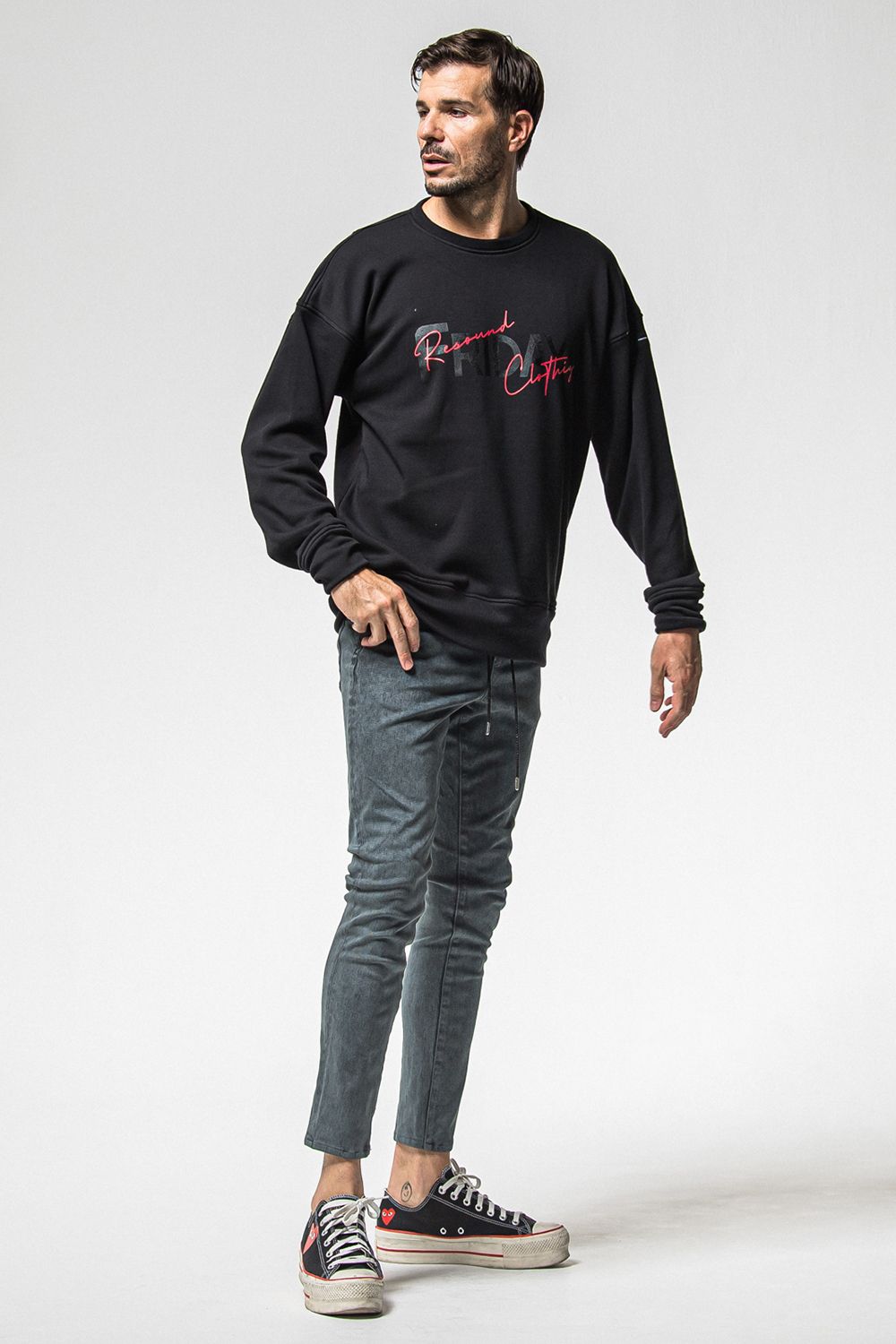 FRIDAY OLD LOGO VELOURS FLEECE TRINER / FRIDAYコラボ オールドロゴ 裏ベロアフリーストレーナー