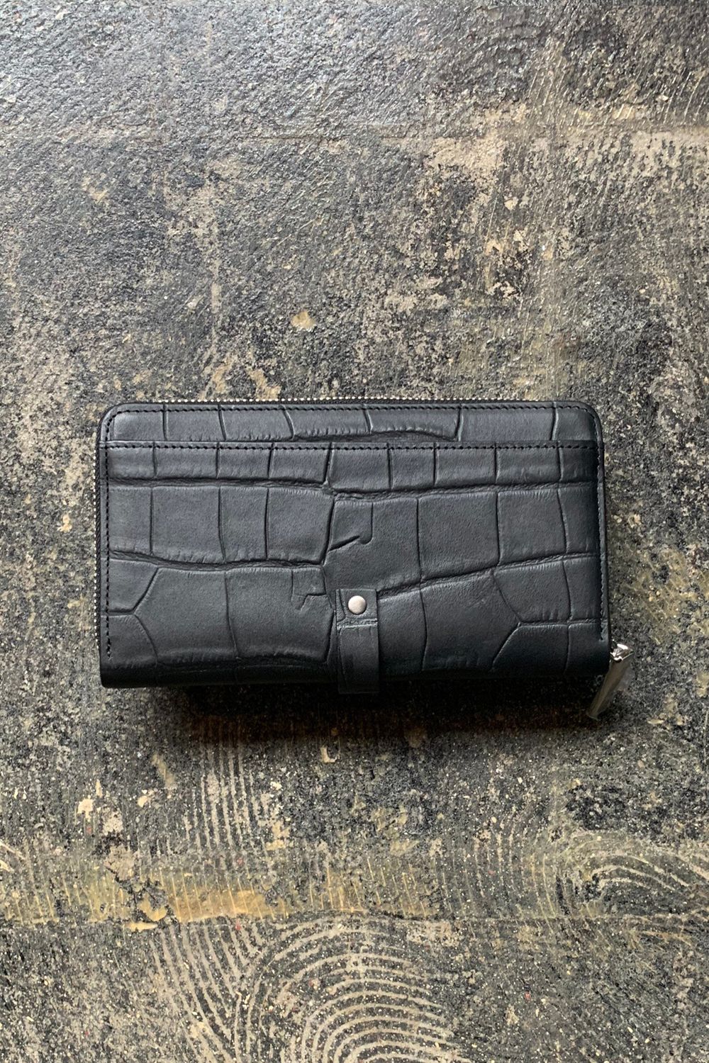 Round Long WALLET BLACK ×S/SILIVER METAL - Emboss Crocodile