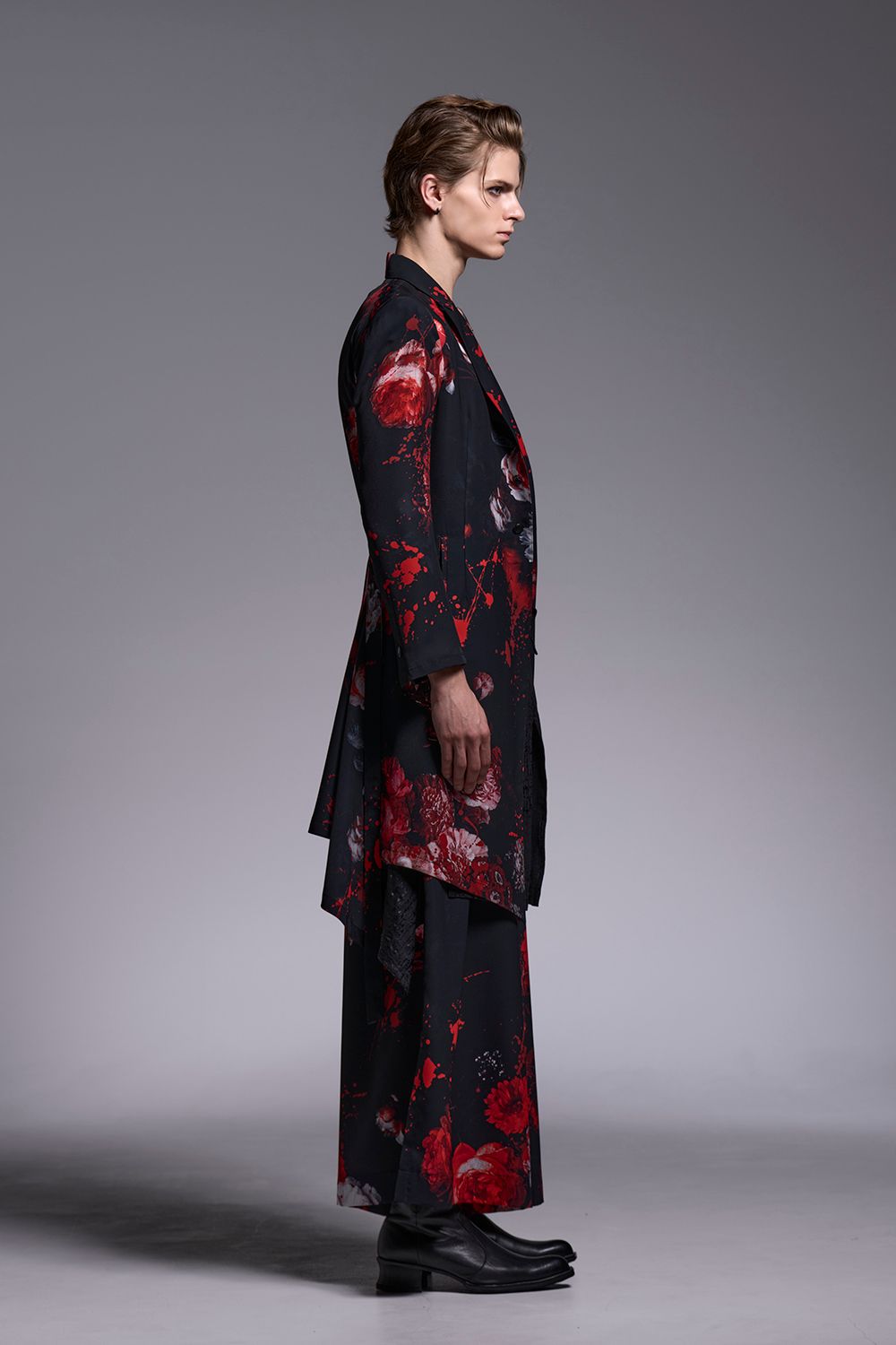 Black Flora Gabardine Flare Jacket / ブラックフローラギャバジン ロングジャケット