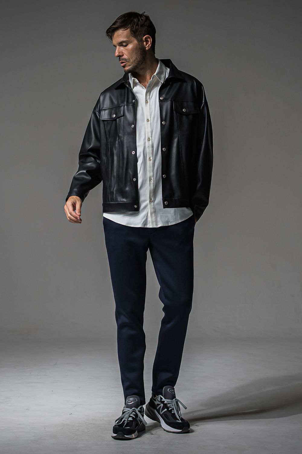 LEATHER OVER 3RD G / オーバーサイズ エコレザーGジャン