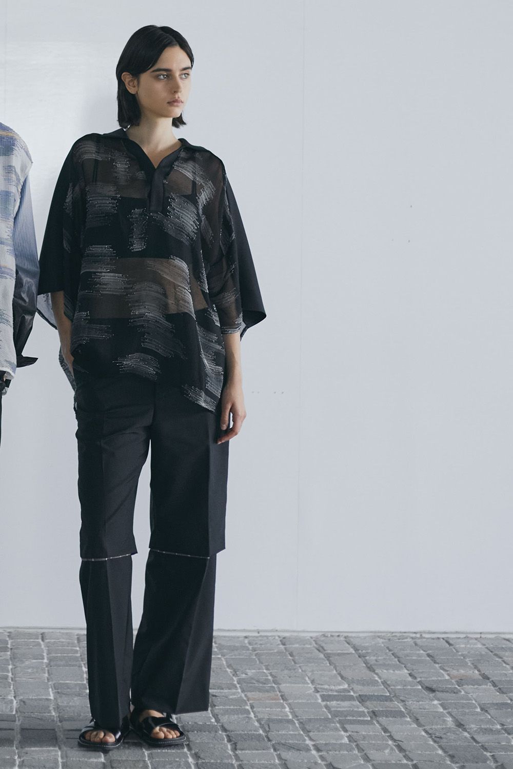 Mesh skipper collar SH / メッシュ スキッパーカラー シャツ