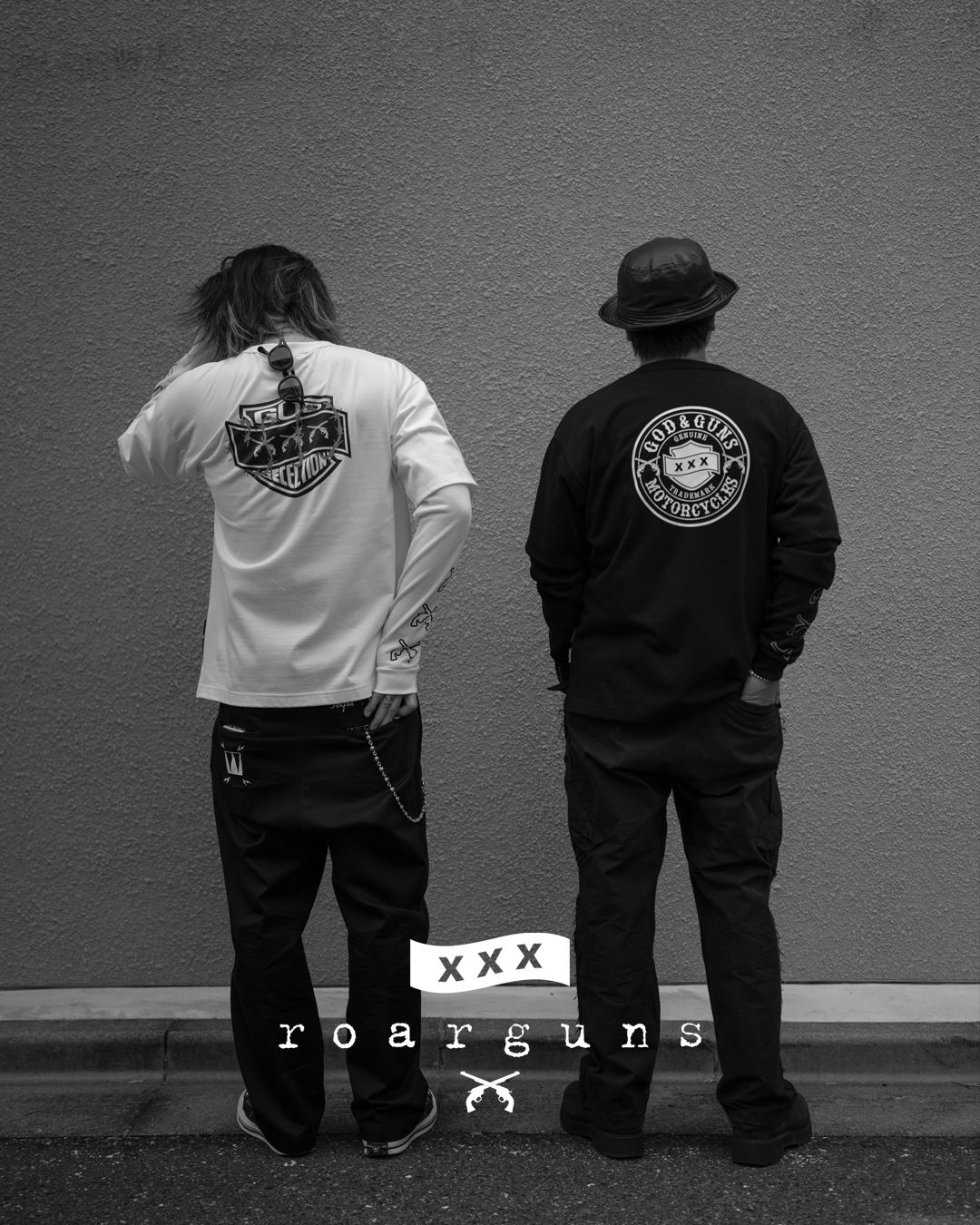 GOD SELECTION XXX × roarguns GOD SELECTION XXX × roarguns TRIPLE GUNS EMBLEM LAYERED T-SHIRT / ゴッドセレクション ロアーガンズ コラボレーション レイヤード ロングスリーブT