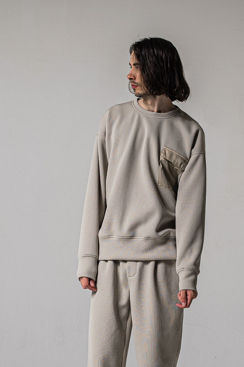 AZE MILITARY DROP TRAINER / 畔編み ミリタリー ドロップ トレーナー