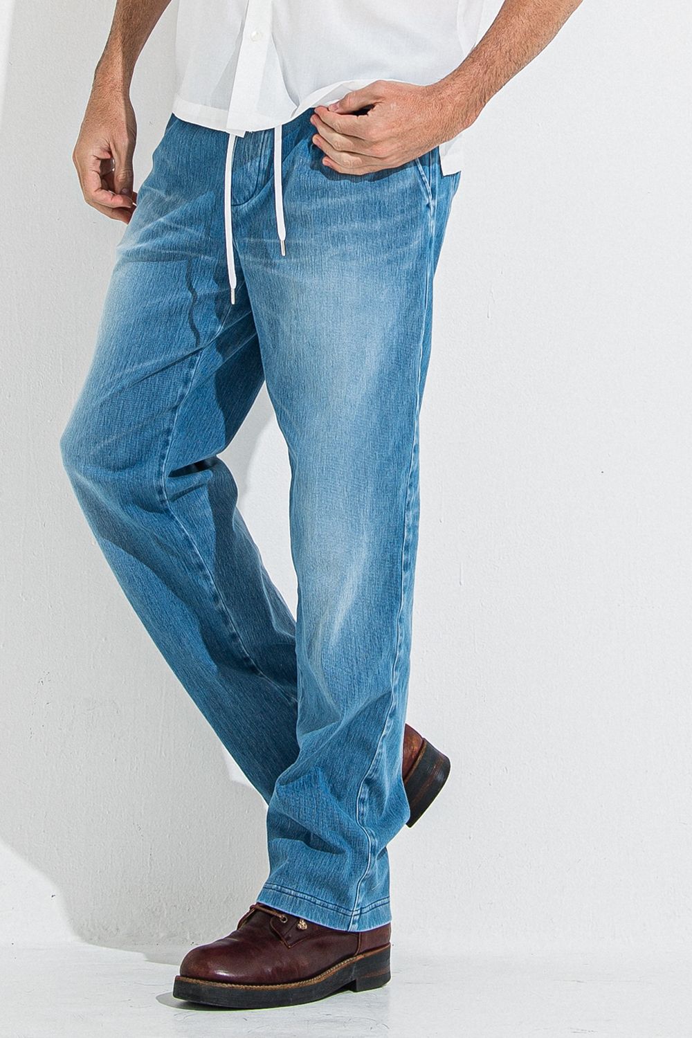 DENIM JERSEY WIDE PT / デニム ジャージ ワイド パンツ