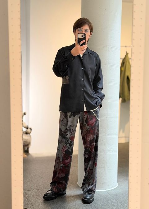 【kiryuyrik】Gray Flora Gabardine Wide Slacks