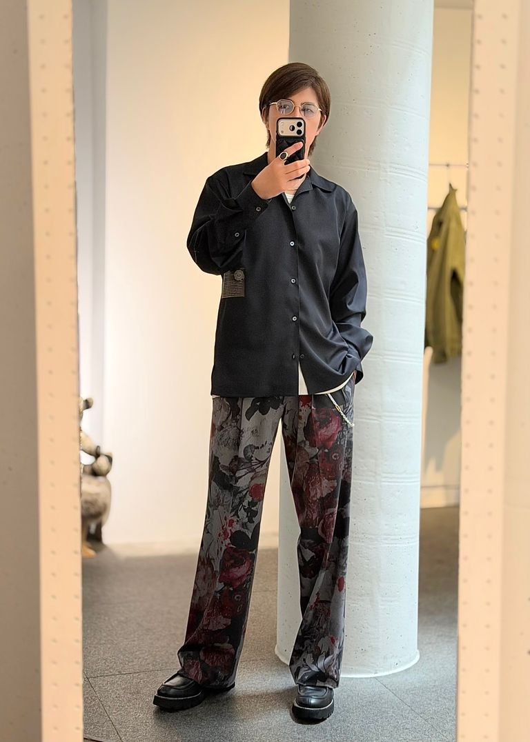 【kiryuyrik】Gray Flora Gabardine Wide Slacks