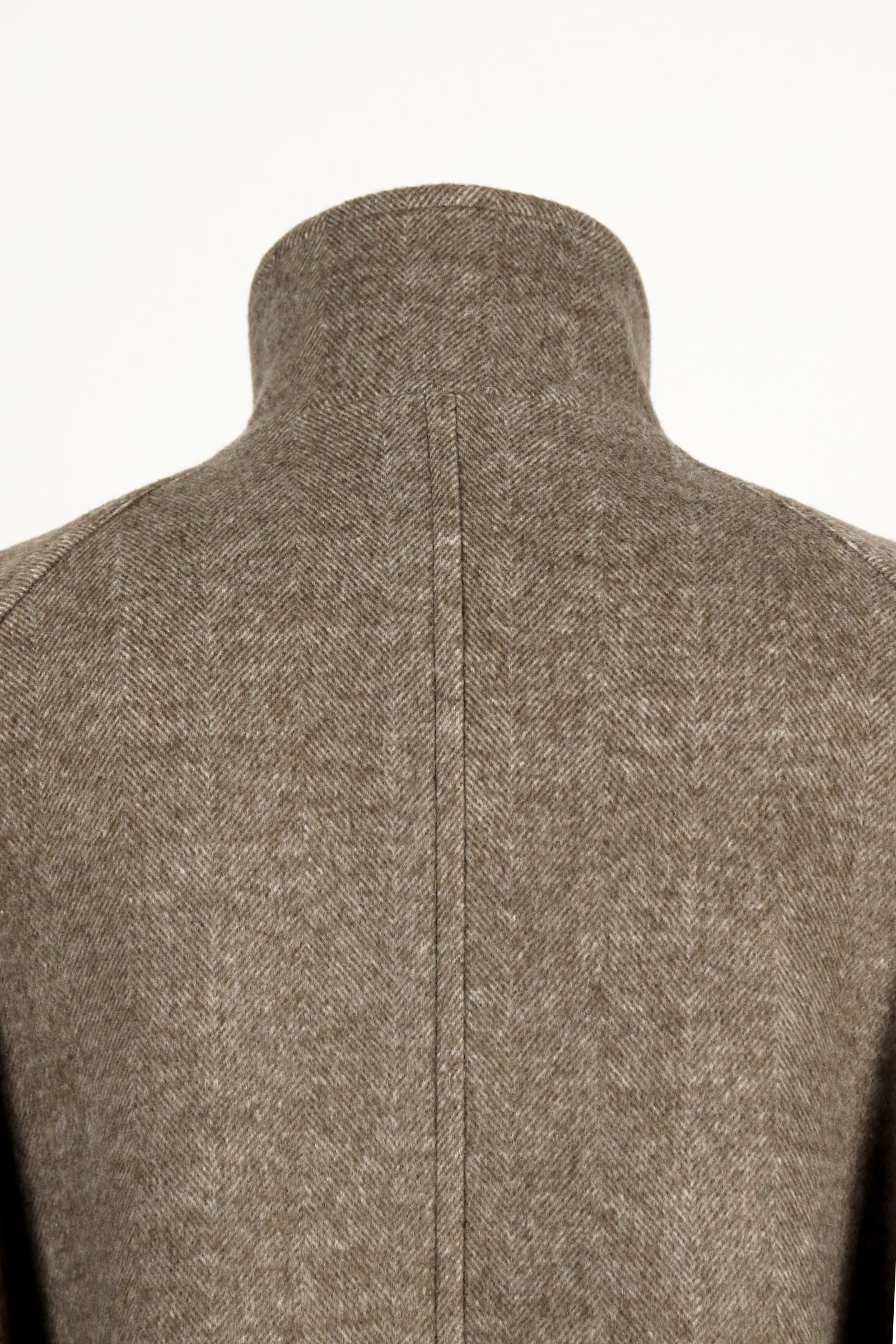 Brown Stand Collar Belted Coat by RAINMAKER KYOTO on Sale