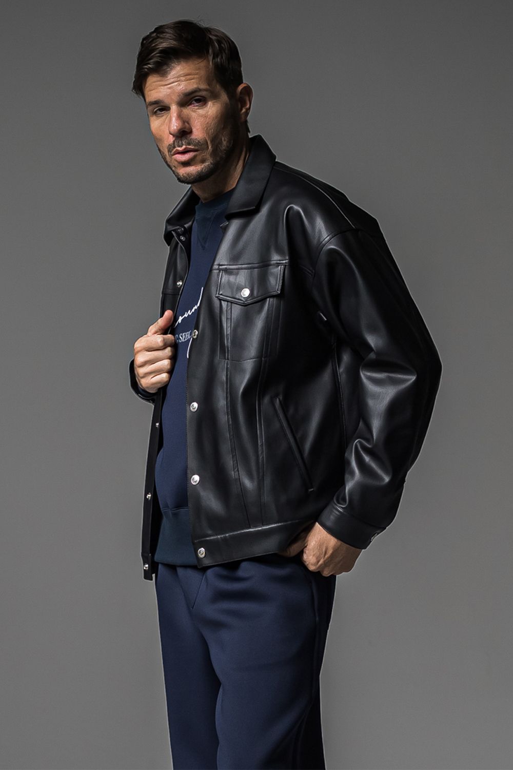 LEATHER OVER 3RD G / オーバーサイズ エコレザーGジャン