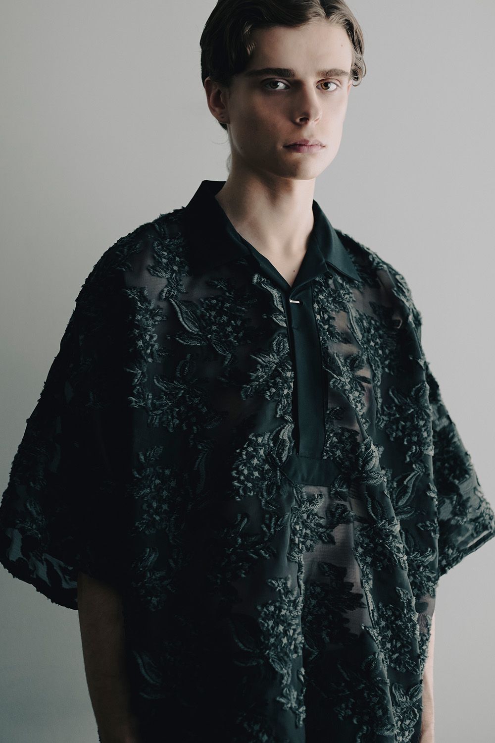 Mesh jaquard skipper shirt / メッシュ ジャガード スキッパー シャツ