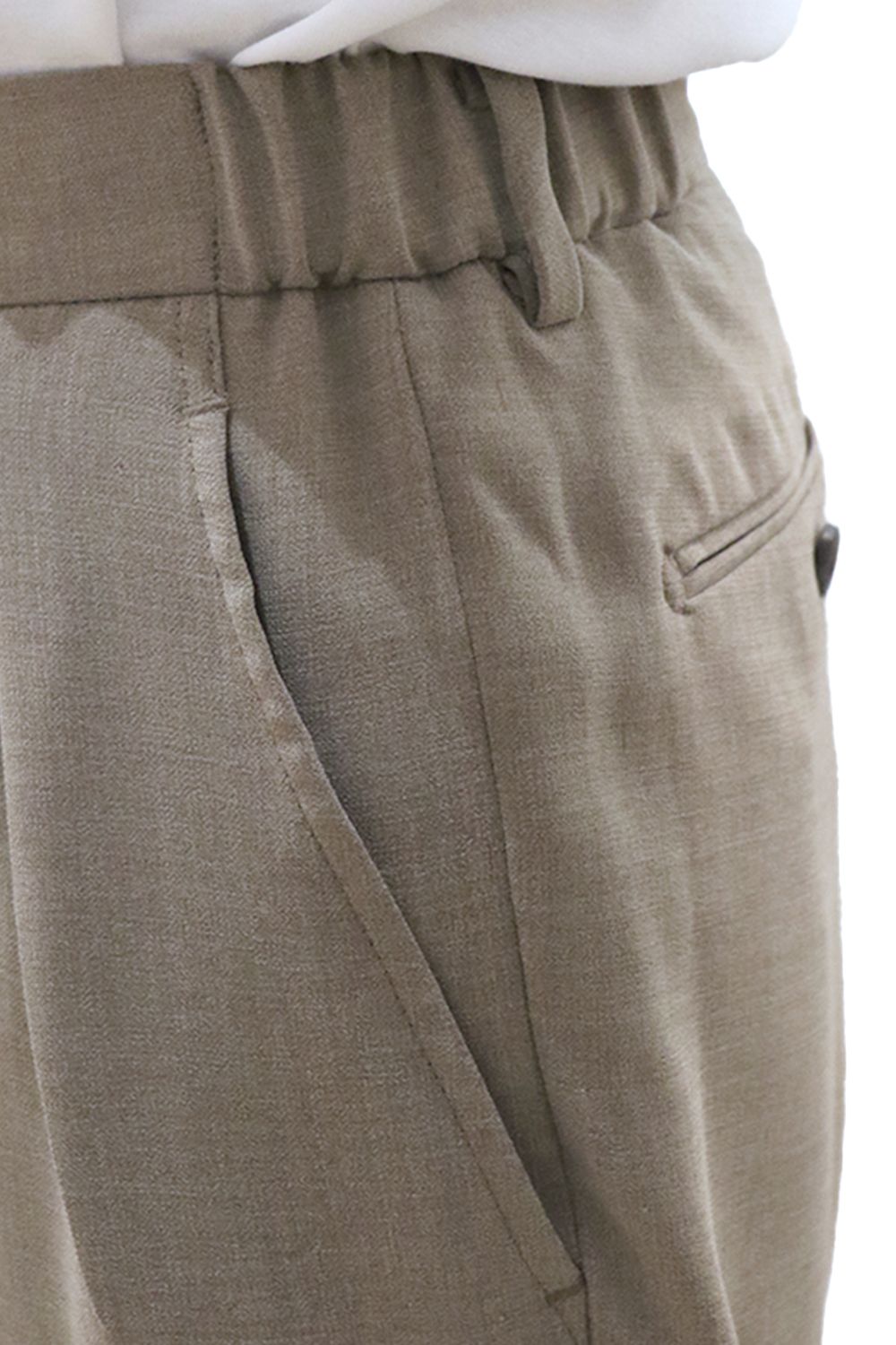 MELANGE TWILL SHIRRING TROUSERS / メランジ ツイル シャーリング トラウザーズ