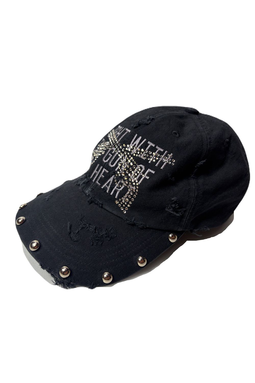 B.B CAP DA/EM/ST/CR / ベースボールキャップ ダメージ&エンブロイダリー クロスガンクリスタル