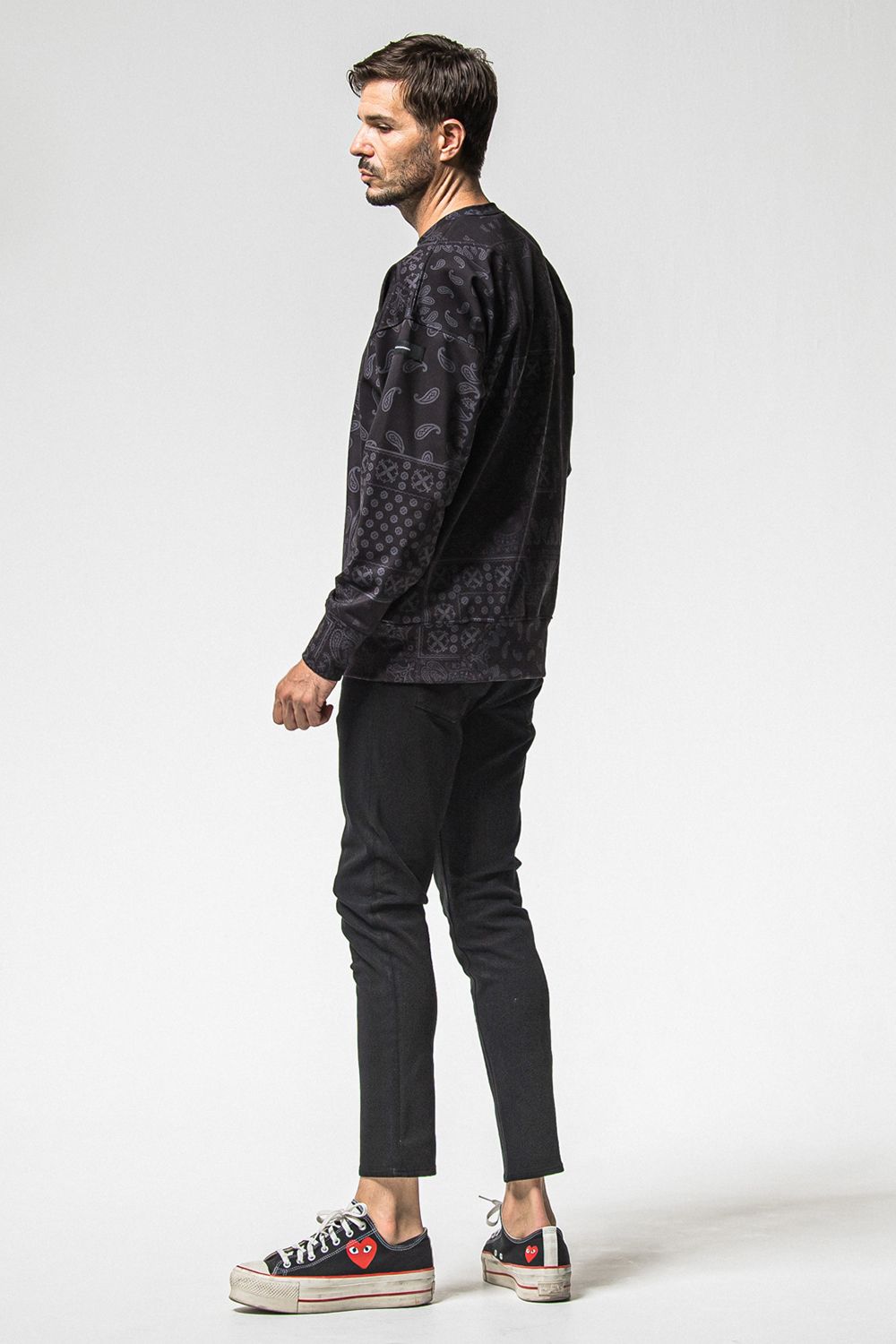 PAISLEY BACK FLEECE DROP TRAINER / 裏起毛 ペイズリー柄 ルーズトレーナー