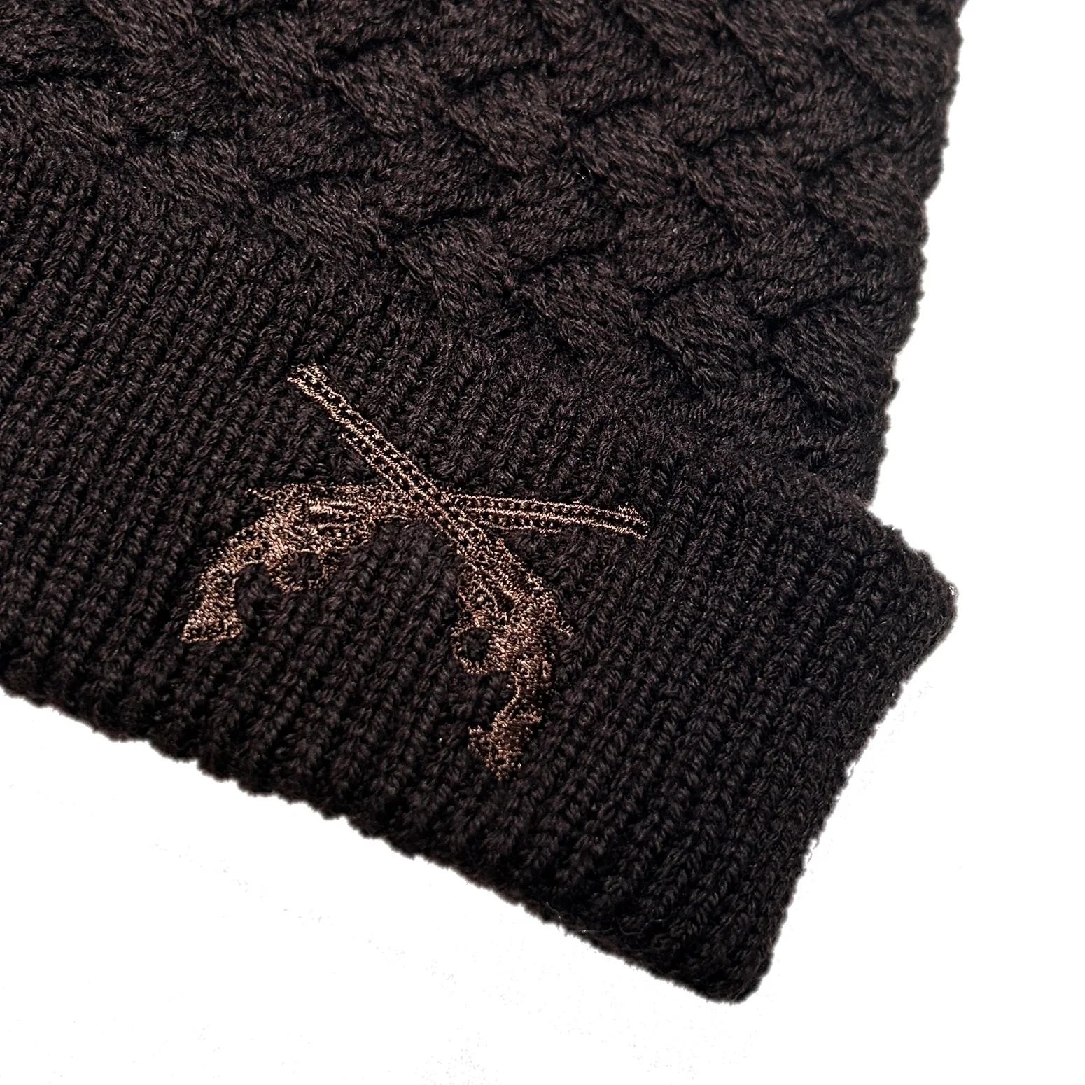 FAR BASKET KNIT CAP CROSSGUN EMBROIDERY  / ファー バスケット ニットキャップ クロスガン エンブロイダリー