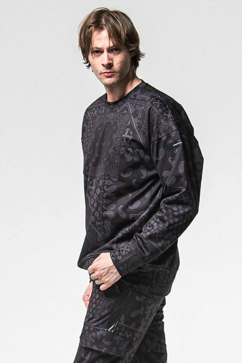 PAISLEY BACK FLEECE DROP TRAINER / 裏起毛 ペイズリー柄 ルーズトレーナー