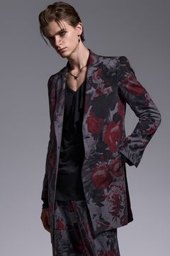 Gray Flora Gabardine Long Jacket / グレー フローラ ギャバジン ロングジャケット