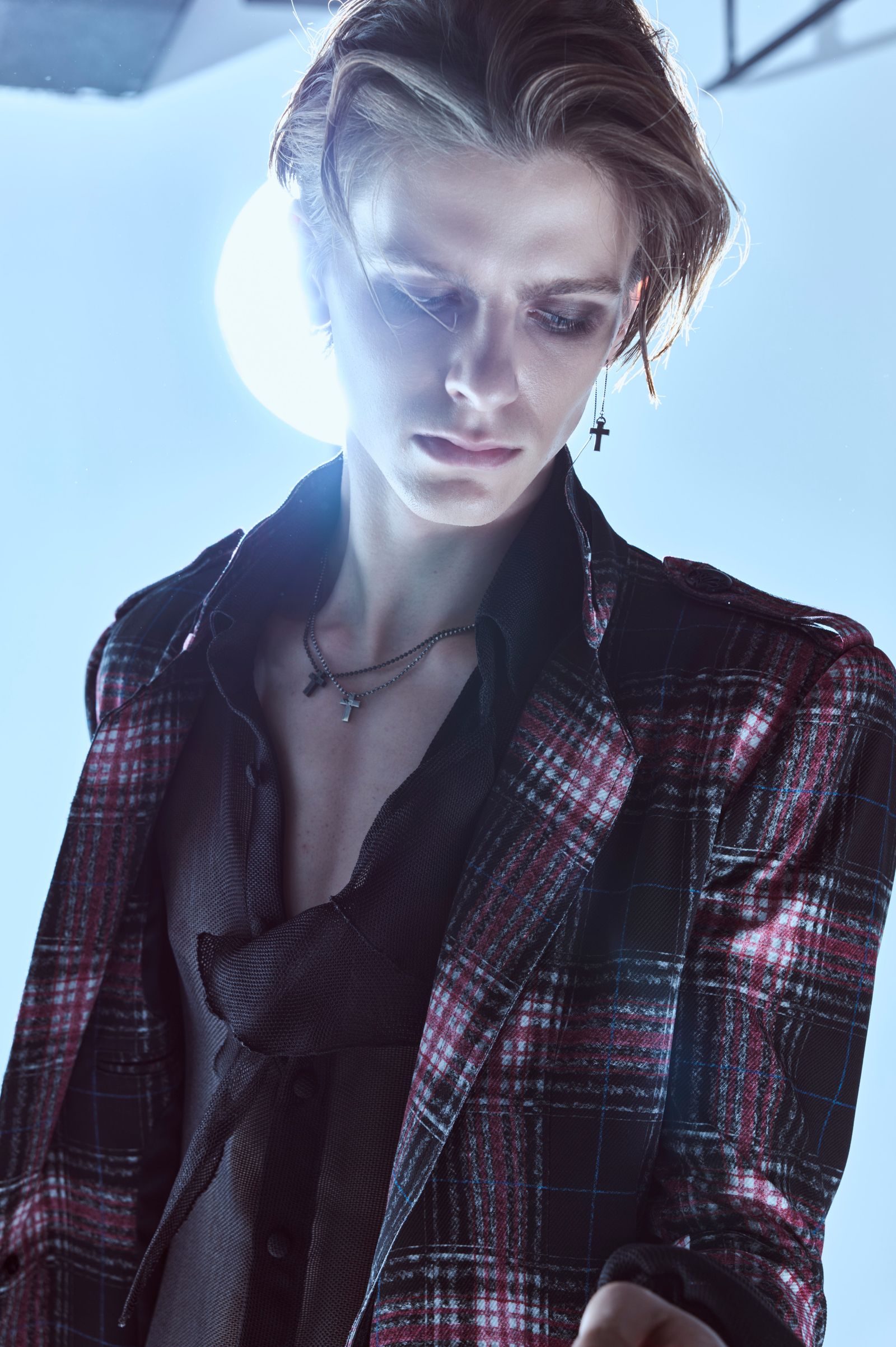 Pink Check Twill Trimming Stand Collar Jacket / ピンクチェックツイル トリミング スタンドカラージャケット