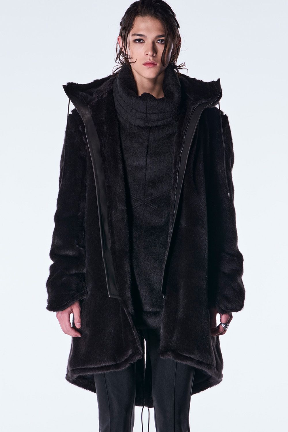 Long Shaggy Jersey Loose High Neck Pull Over / ロング シャギー ジャージ ルーズ ハイネック プルオーバー