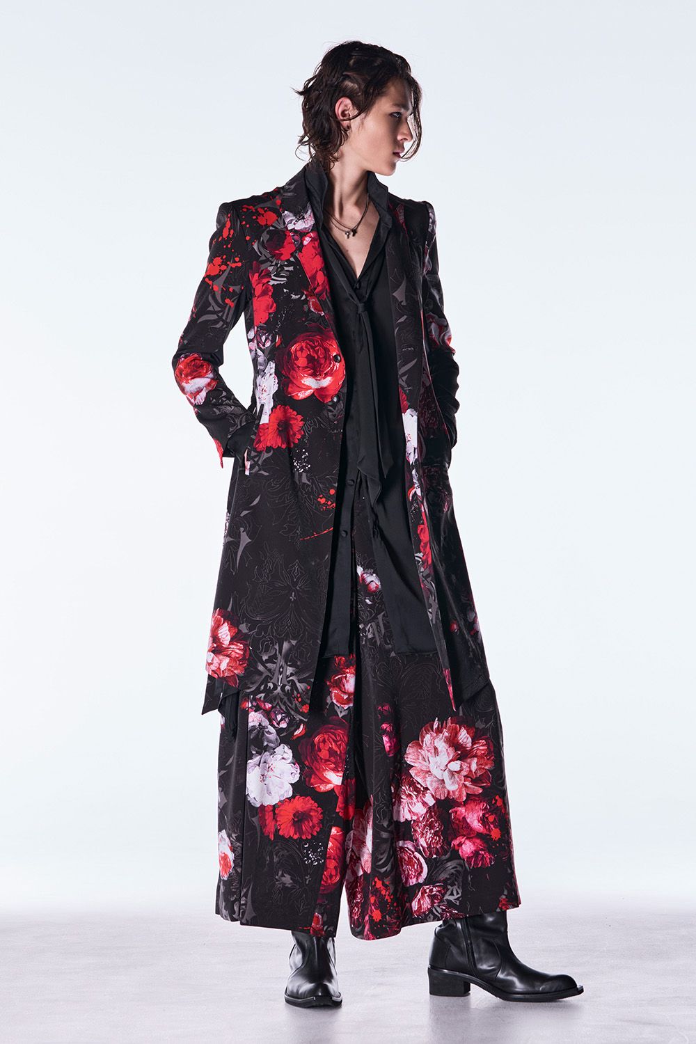 Goth Flora Suede Satin Wide Tuck Slacks / ゴス フローラ スエード サテン ワイド タック スラックス