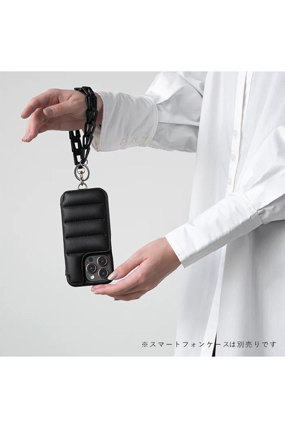 Hand STRAP Rectangle  / レクタングルチェーン レザーハンドストラップ｜ブラック