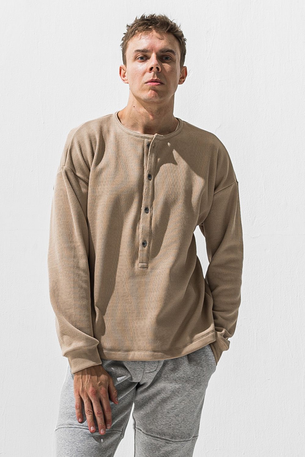 OVER  HENRY VELOURS FLEECE THERMAL / 裏起毛 ベロア フリース サーマル ヘンリーネック オーバーサイズ