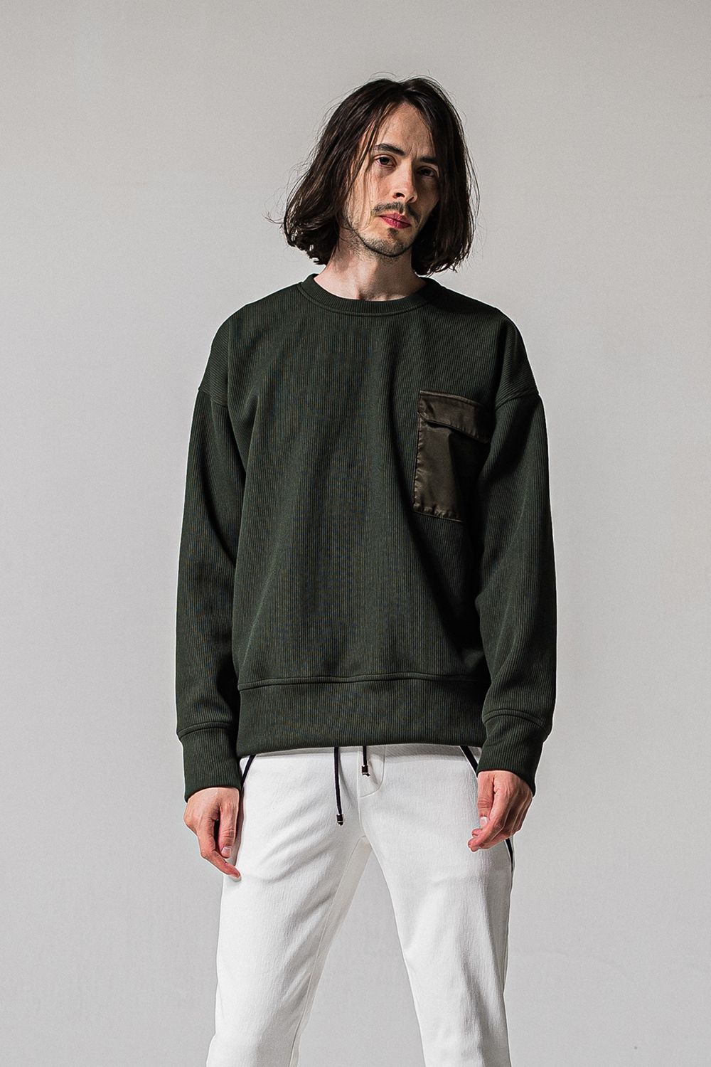 AZE MILITARY DROP TRAINER / 畔編み ミリタリー ドロップ トレーナー