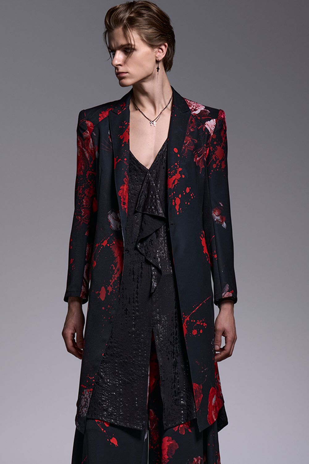 Black Flora Gabardine Flare Jacket / ブラックフローラギャバジン ロングジャケット