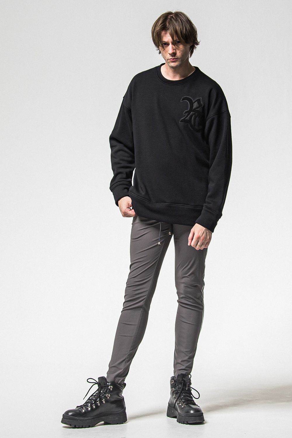 RC CHENILLE VELOURS FLEECE DROP TRINER / RC サガラ刺繍ワッペン ベロア フリース ドロップ トレーナー