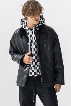 LEATHER FUR COVERALL / オーバーサイズ エコレザー カバーオール
