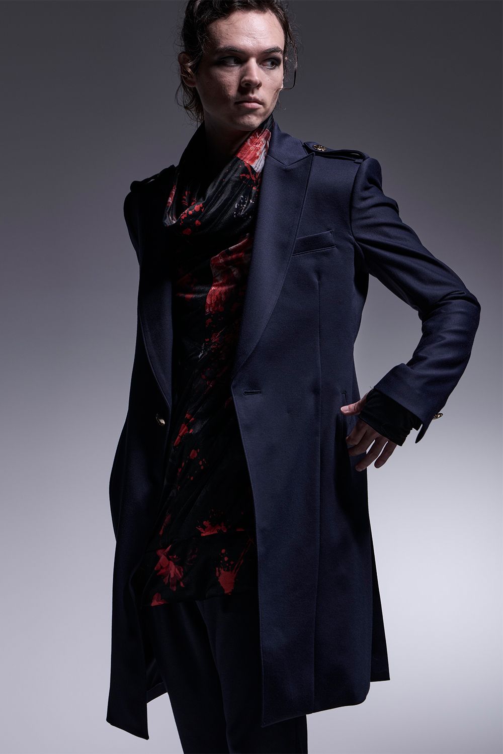 Kersey Jersey Epaulet Peaked Long Jacket / カルゼジャージー  エポーレットロングジャケット