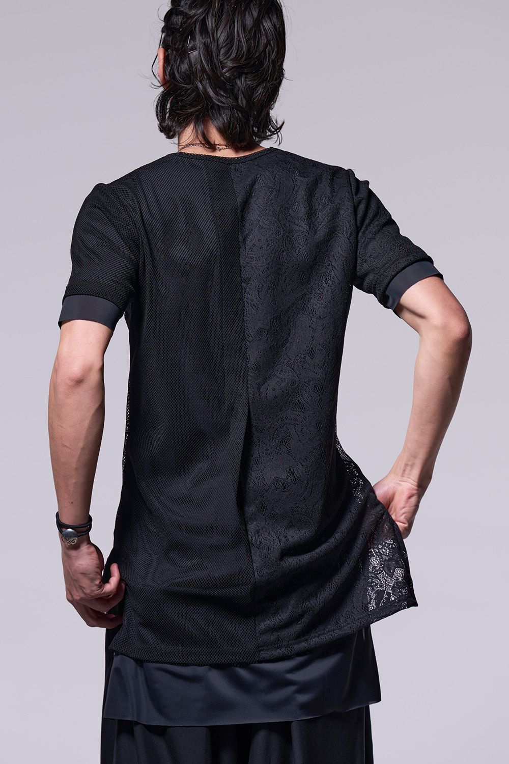 Lace&Mesh + Lining Jersey Layered T-Shirt / レースアンドメッシュ ジャガード ジャージ レイヤード ティーシャツ