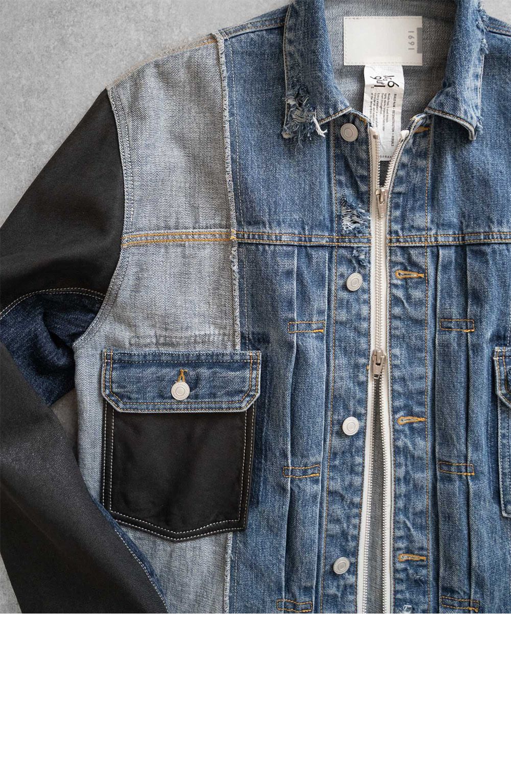CENTER SEAM JKT×LEATHER DISTRESSED / センターシーム ダメージ加工 デニムジャケット レザー