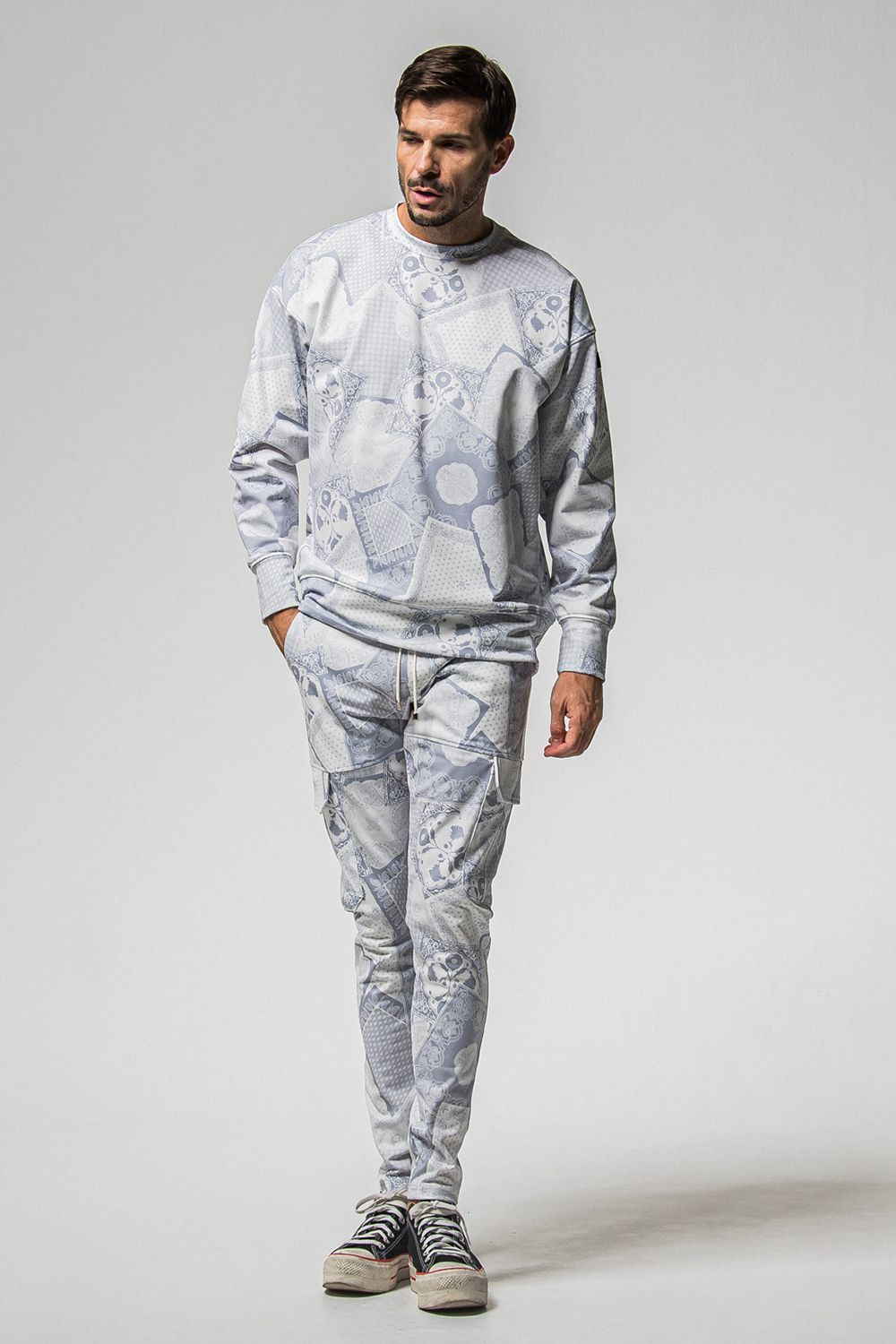 PAISLEY BACK FLEECE DROP TRAINER / 裏起毛 ペイズリー柄 ルーズトレーナー