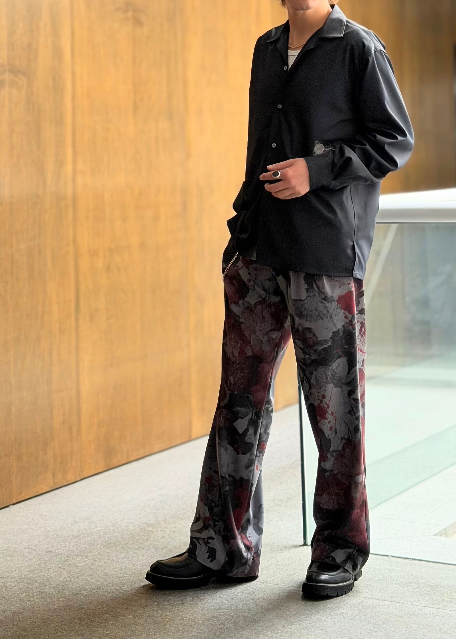 【kiryuyrik】Gray Flora Gabardine Wide Slacks