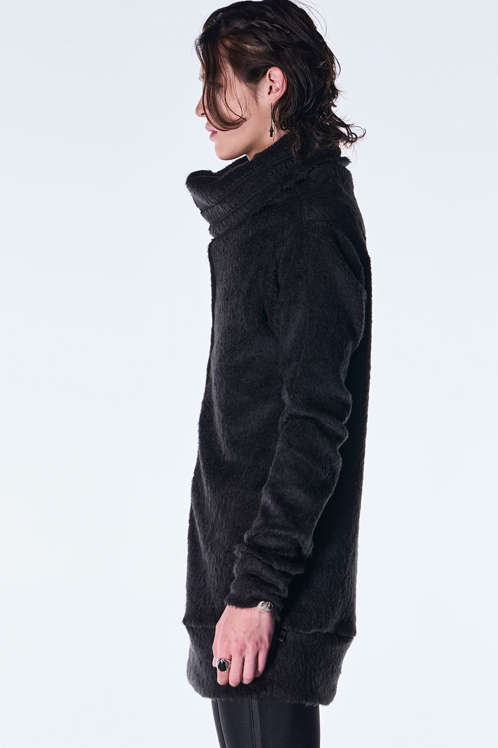 Long Shaggy Jersey Loose High Neck Pull Over / ロング シャギー ジャージ ルーズ ハイネック プルオーバー