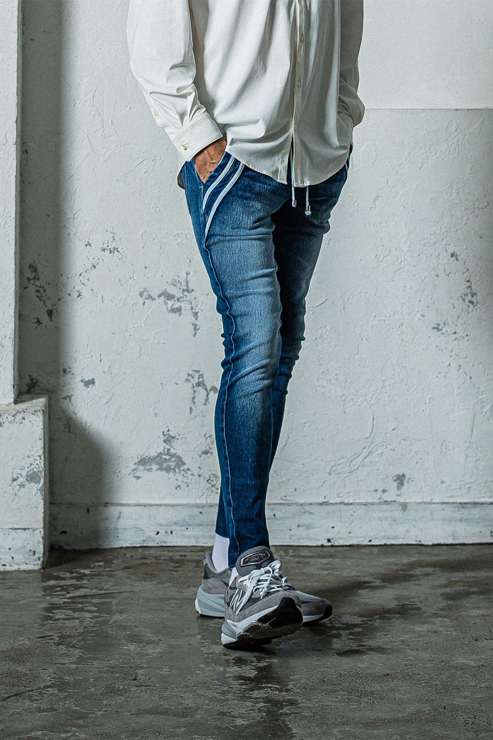 EX DENIM JERSEY EDGE PT / デニム ジャージ エッジ ラインパンツ