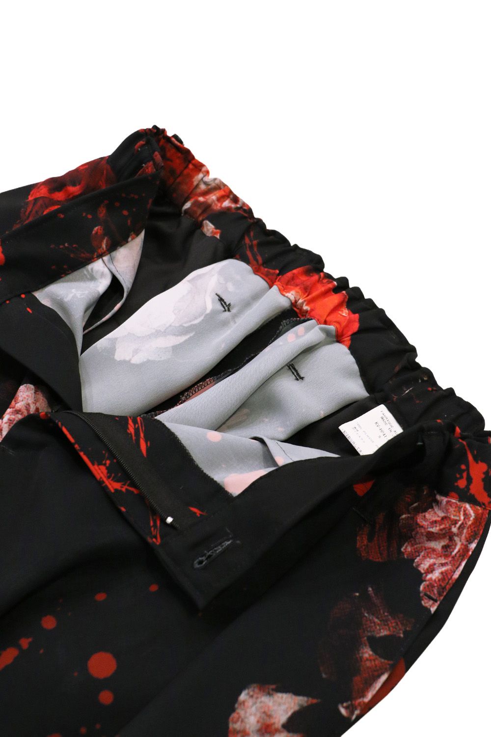 Black Flora Gabardine Wide Tuck Slacks / ブラックフローラギャバジン ワイドタックスラックス