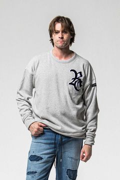 RC CHENILLE VELOURS FLEECE DROP TRINER / RC サガラ刺繍ワッペン ベロア フリース ドロップ トレーナー