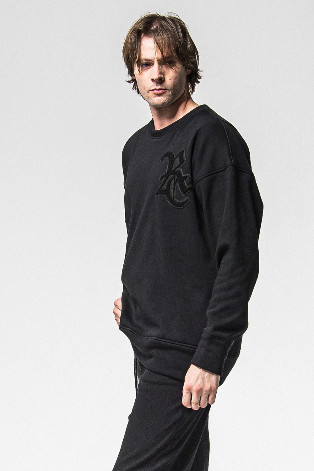 RC CHENILLE VELOURS FLEECE DROP TRINER / RC サガラ刺繍ワッペン ベロア フリース ドロップ トレーナー