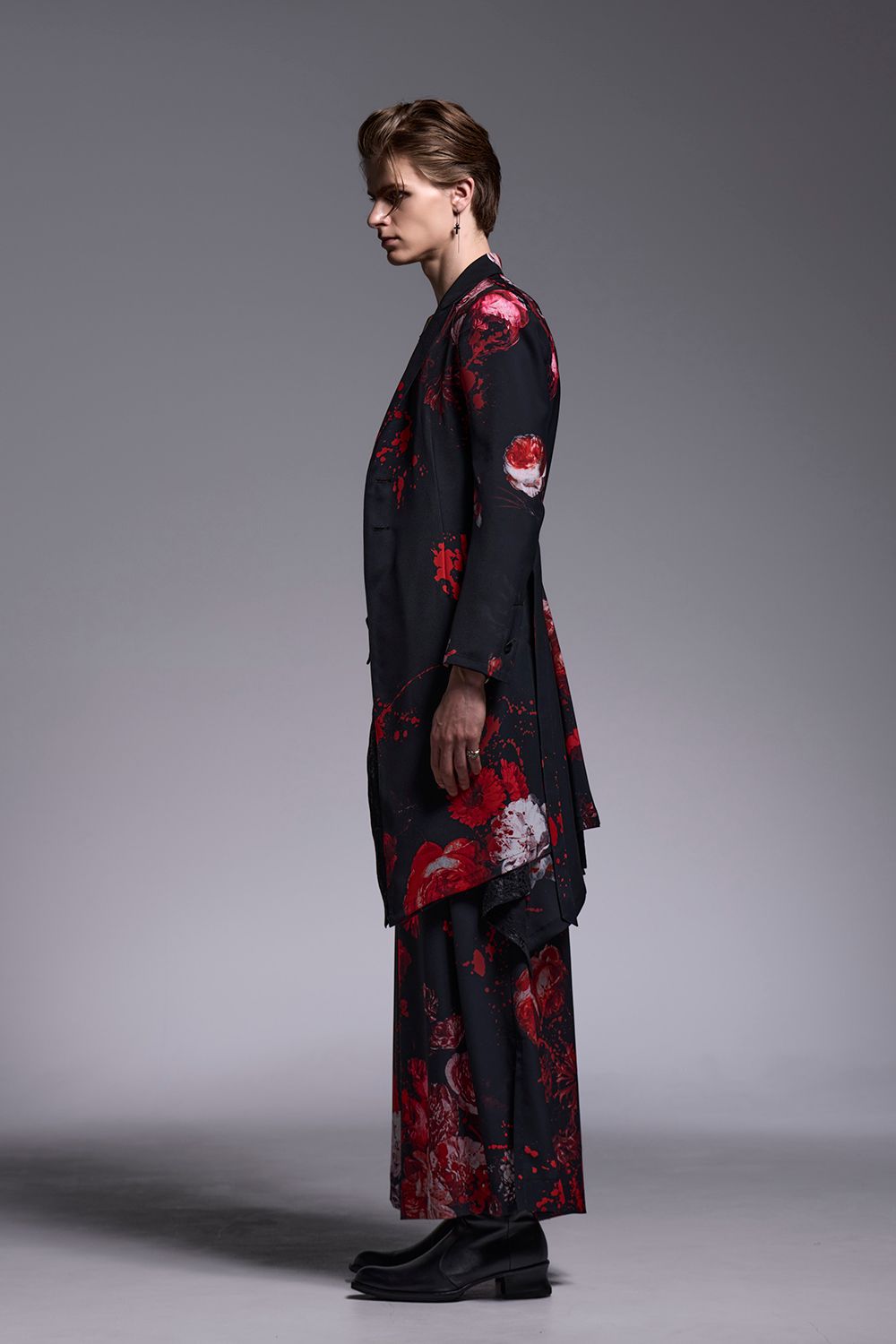 Black Flora Gabardine Flare Jacket / ブラックフローラギャバジン ロングジャケット