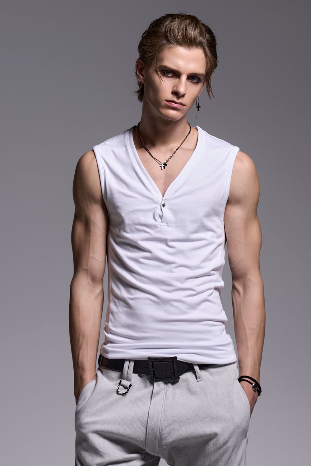 BEATENJIKU Henry Neck Tank Top / ベア天竺 ヘンリーネック タンクトップ