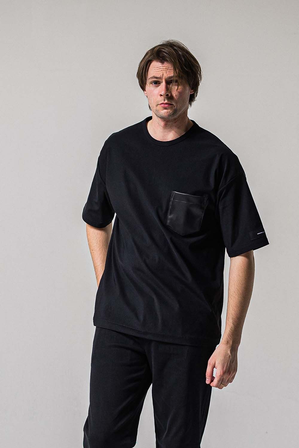 LEATHER POCKET OVER NYLON T / レザーポケット オーバー ナイロン Tシャツ