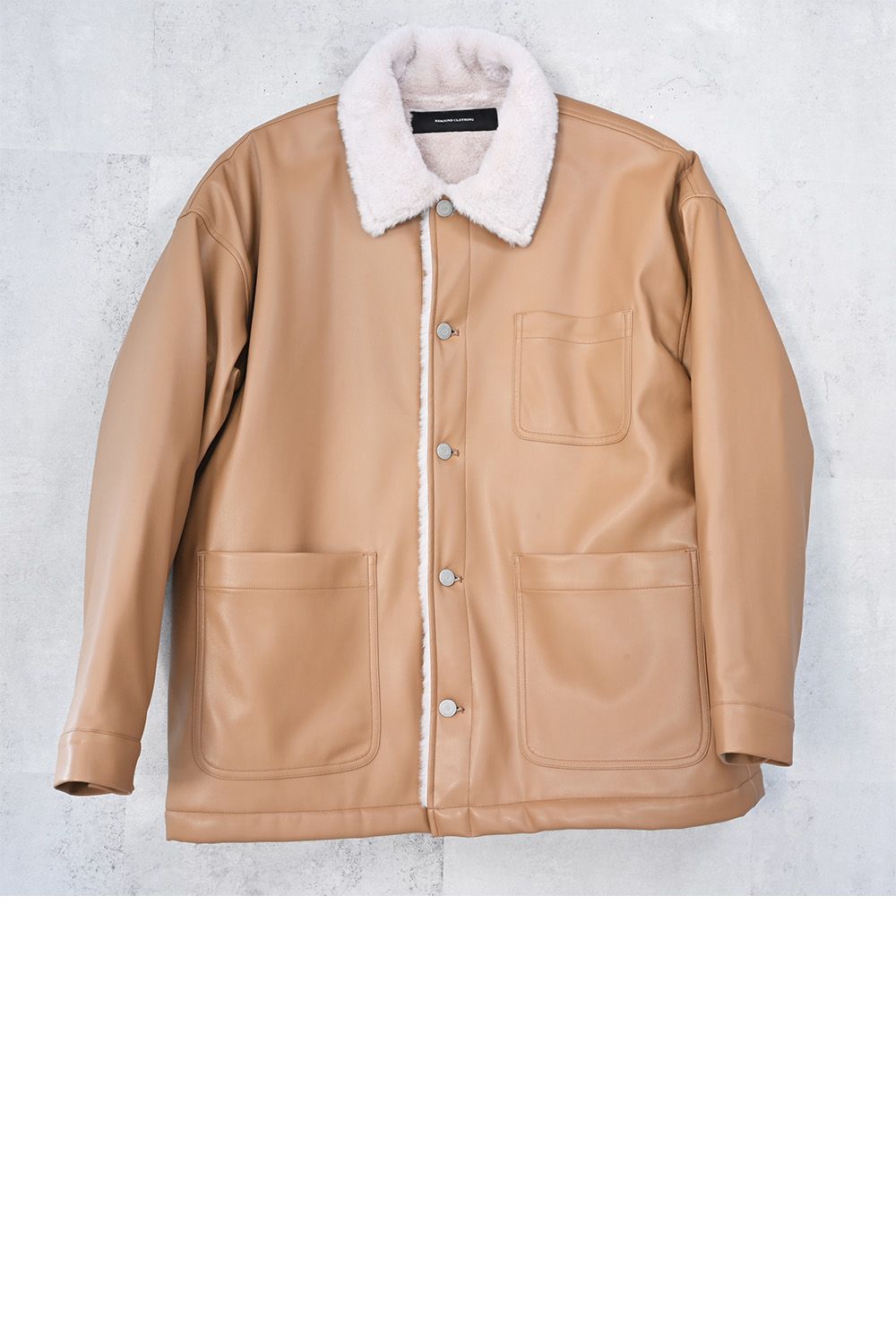LEATHER FUR COVERALL / オーバーサイズ エコレザー カバーオール