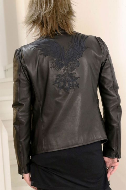 【COSTUME LINE】Eco Leather Single Riders Jacket / エコレザー シングルライダース ジャケット（刺繍入り）