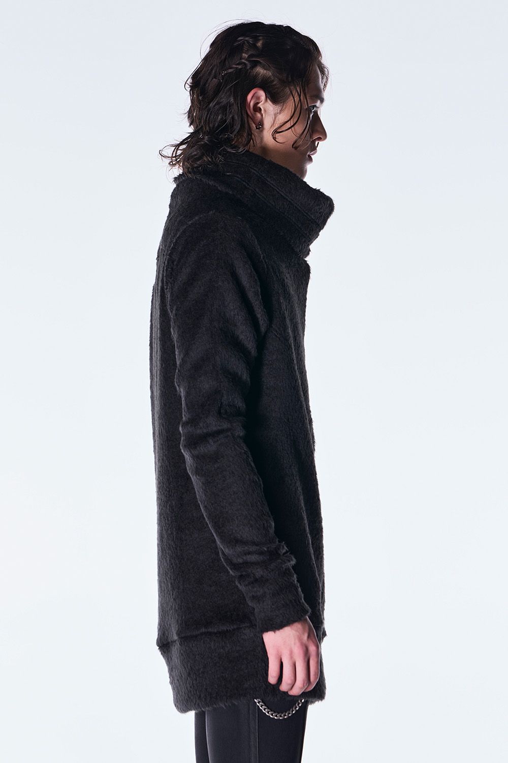 Long Shaggy Jersey Loose High Neck Pull Over / ロング シャギー ジャージ ルーズ ハイネック プルオーバー