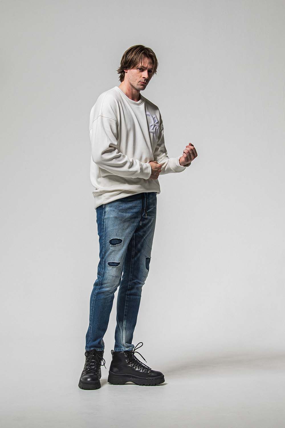 RC CHENILLE VELOURS FLEECE DROP TRINER / RC サガラ刺繍ワッペン ベロア フリース ドロップ トレーナー